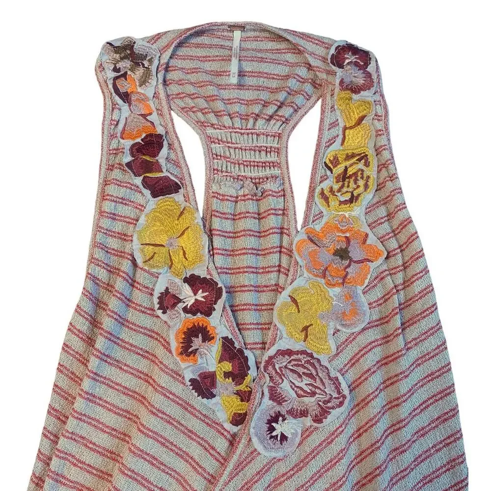 Free People Frida Neutral Embroidered Floral Faux Wrap Tank Medium - Picture 4 of 8